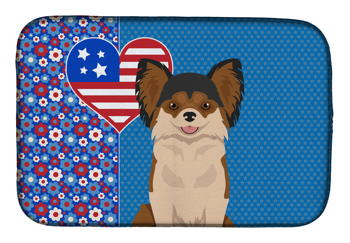 Longhaired Black and Red Chihuahua USA American Dish Drying Mat
