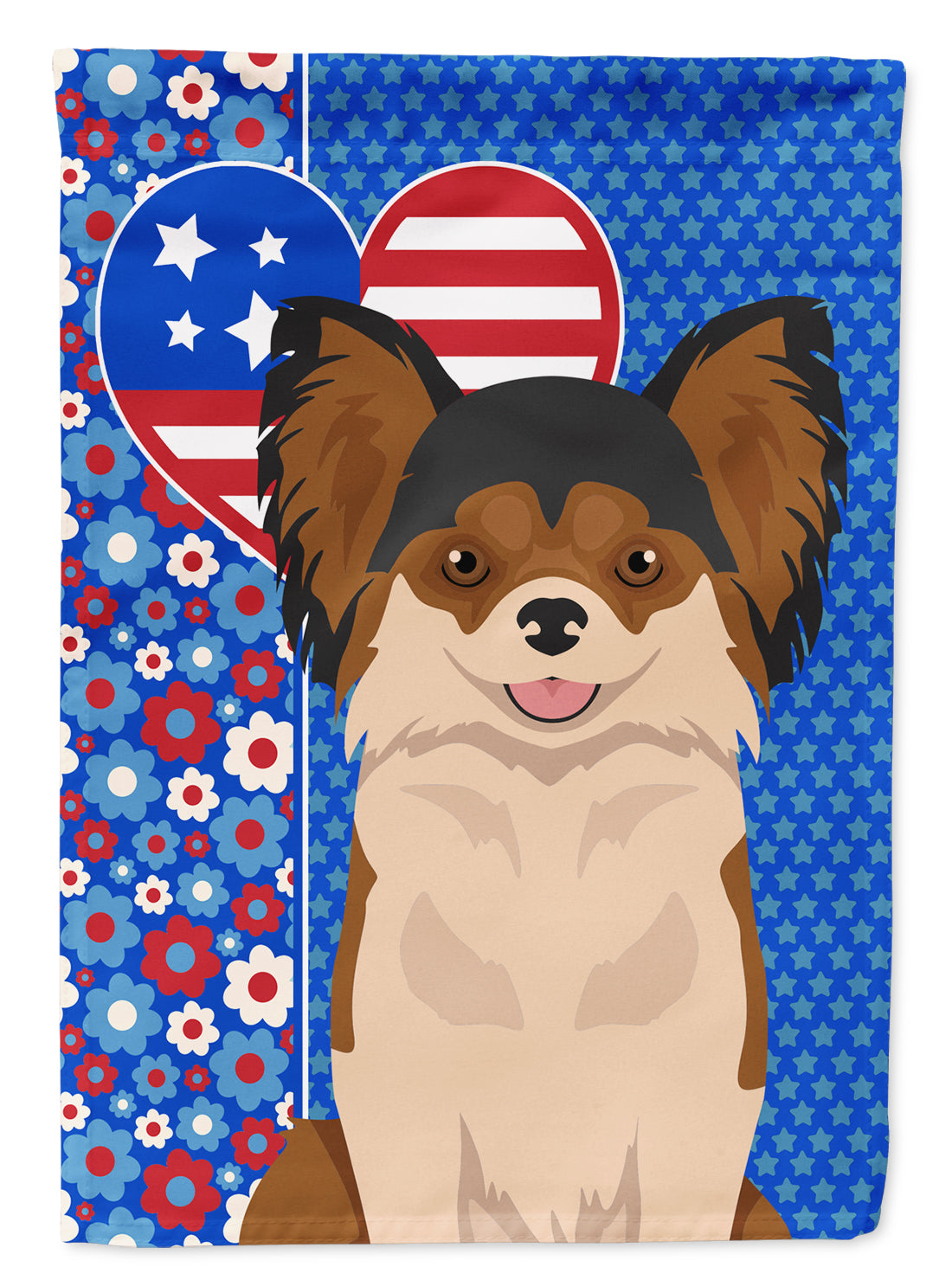 Longhaired Black and Red Chihuahua USA American Flag Garden Size