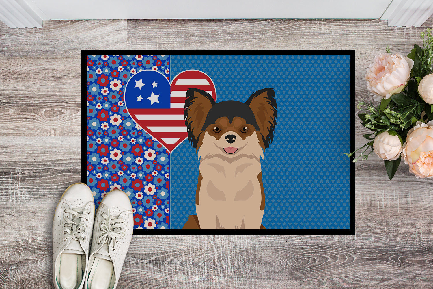 Buy this Longhaired Black and Red Chihuahua USA American Indoor or Outdoor Mat 24x36