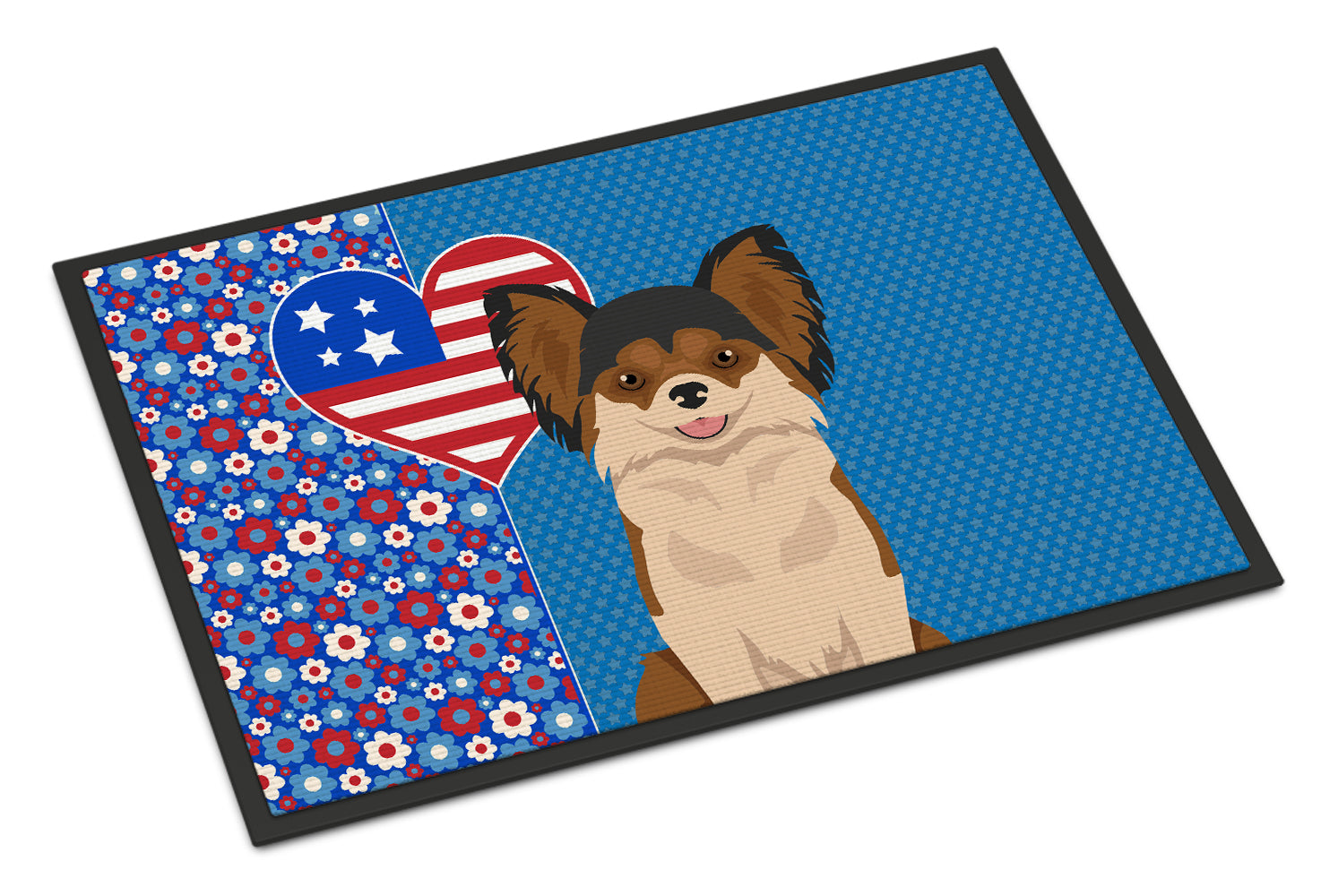 Buy this Longhaired Black and Red Chihuahua USA American Indoor or Outdoor Mat 24x36