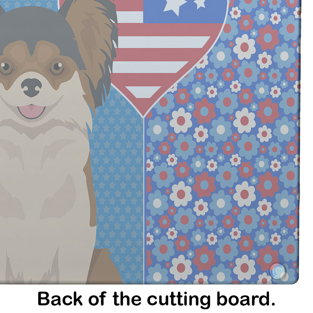 Longhaired Black and Red Chihuahua USA American Glass Cutting Board Large - the-store.com