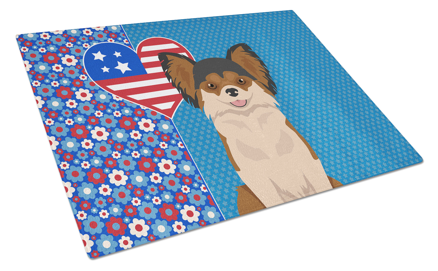 Buy this Longhaired Black and Red Chihuahua USA American Glass Cutting Board Large