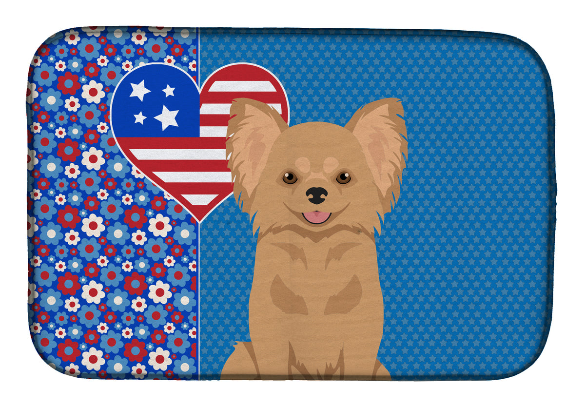 Longhaired Gold Chihuahua USA American Dish Drying Mat