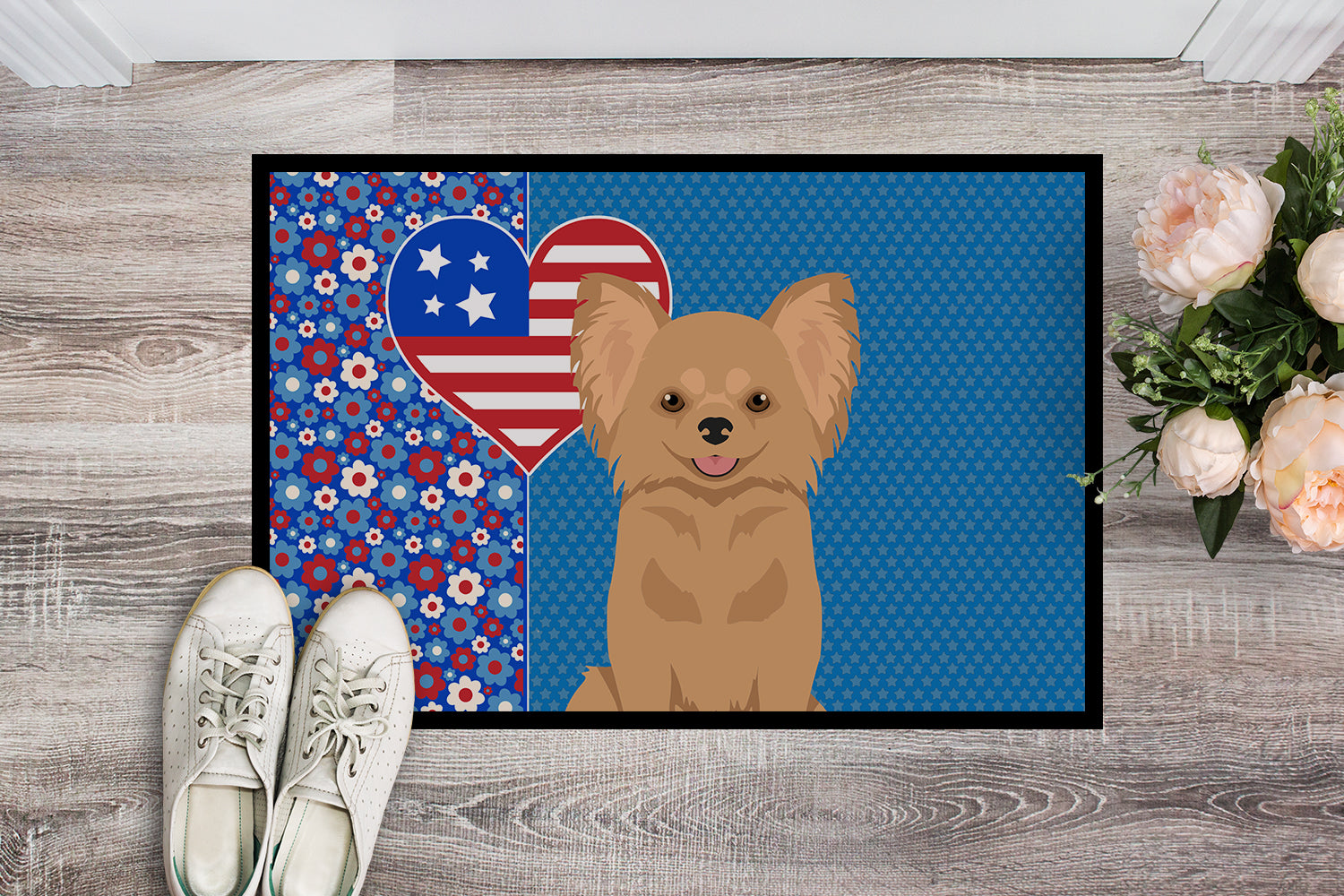 Longhaired Gold Chihuahua USA American Indoor or Outdoor Mat 24x36 - the-store.com