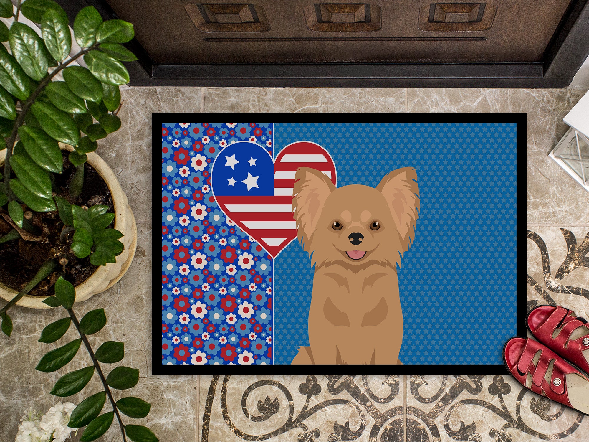 Longhaired Gold Chihuahua USA American Indoor or Outdoor Mat 24x36 - the-store.com