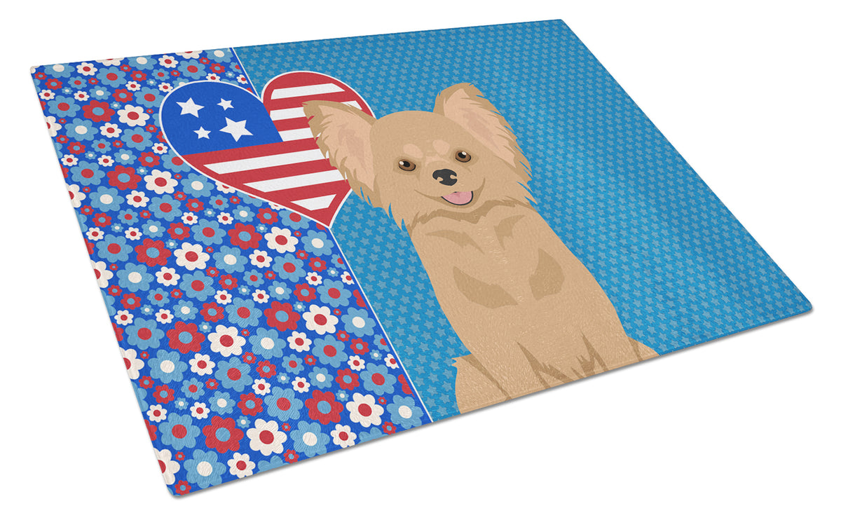 Buy this Longhaired Gold Chihuahua USA American Glass Cutting Board Large