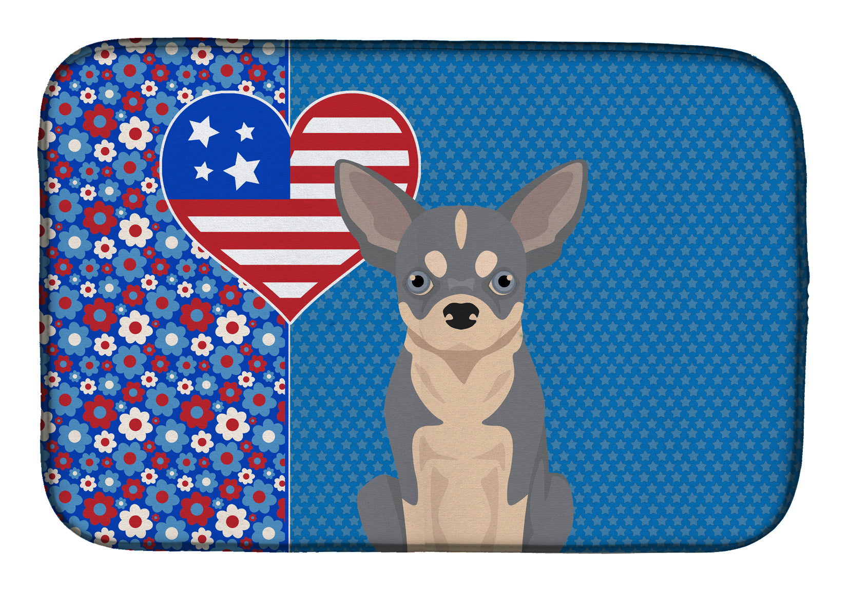 Blue and White Chihuahua USA American Dish Drying Mat  the-store.com.