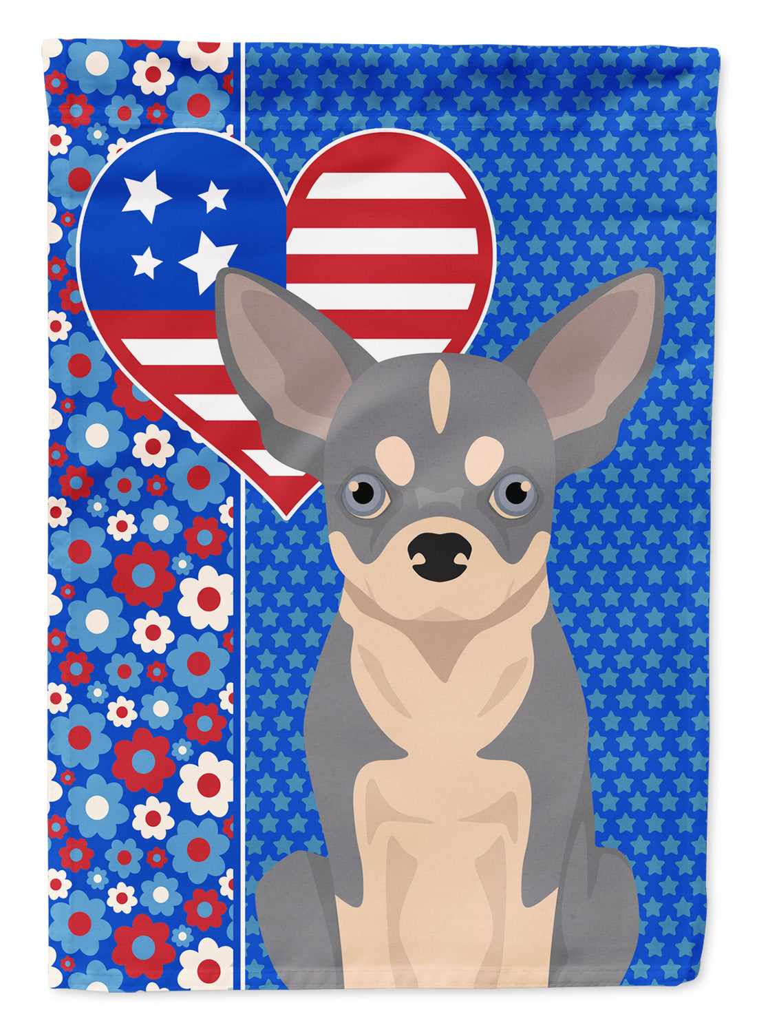 Blue and White Chihuahua USA American Flag Garden Size