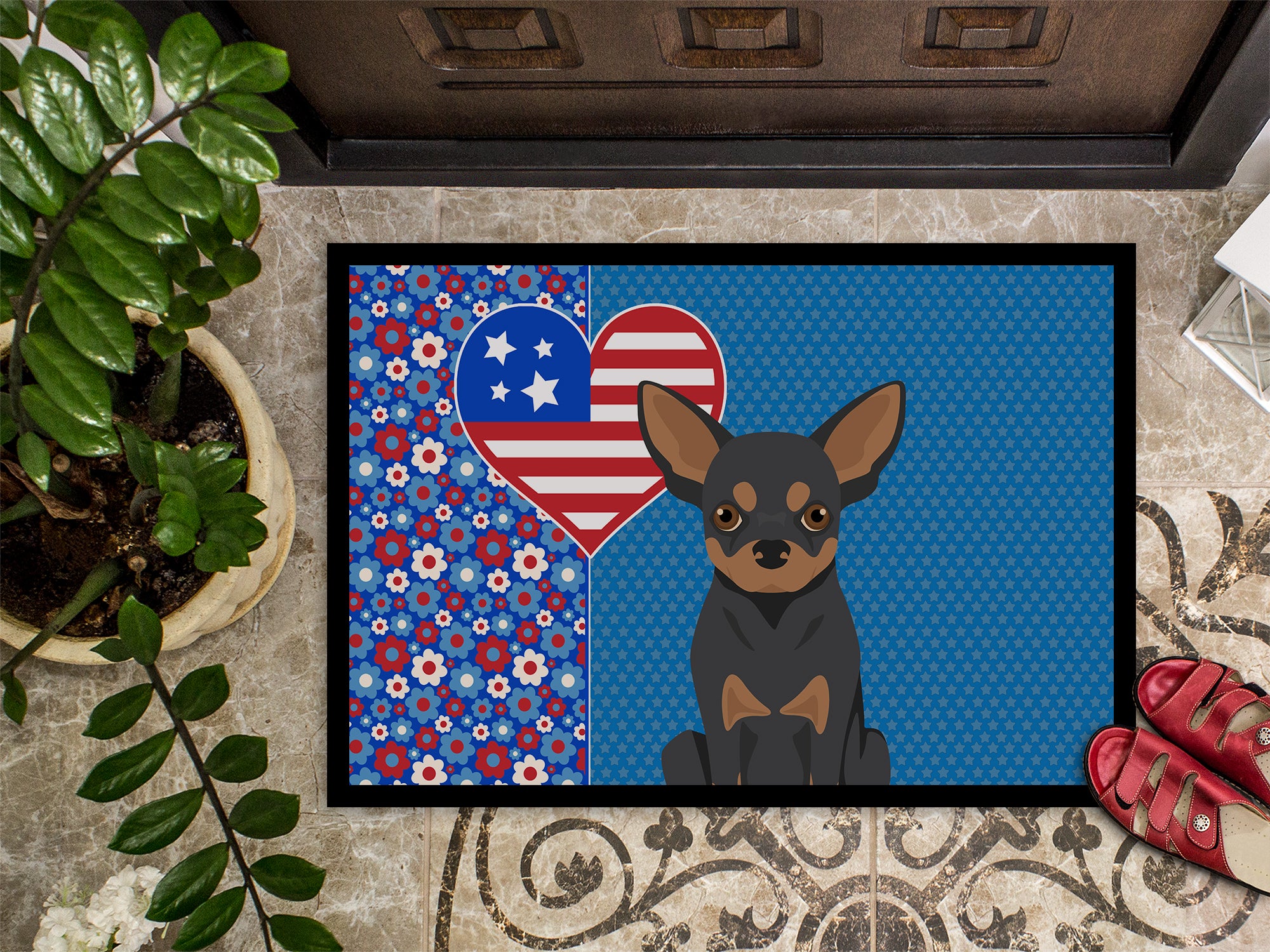 Black and Tan Chihuahua USA American Indoor or Outdoor Mat 24x36 - the-store.com