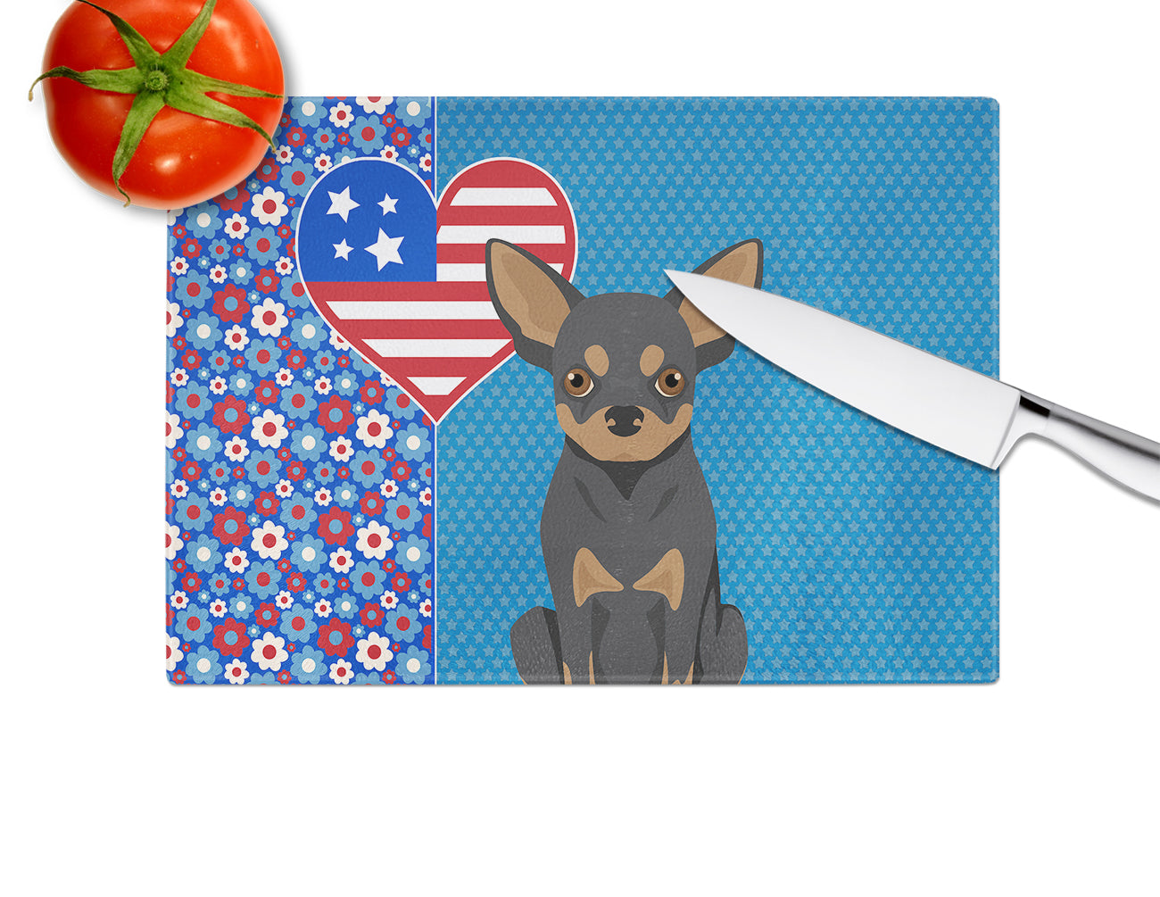 Black and Tan Chihuahua USA American Glass Cutting Board Large - the-store.com
