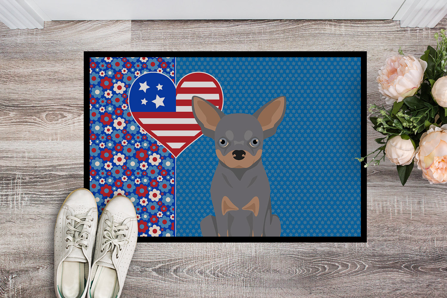Buy this Blue and Tan Chihuahua USA American Indoor or Outdoor Mat 24x36