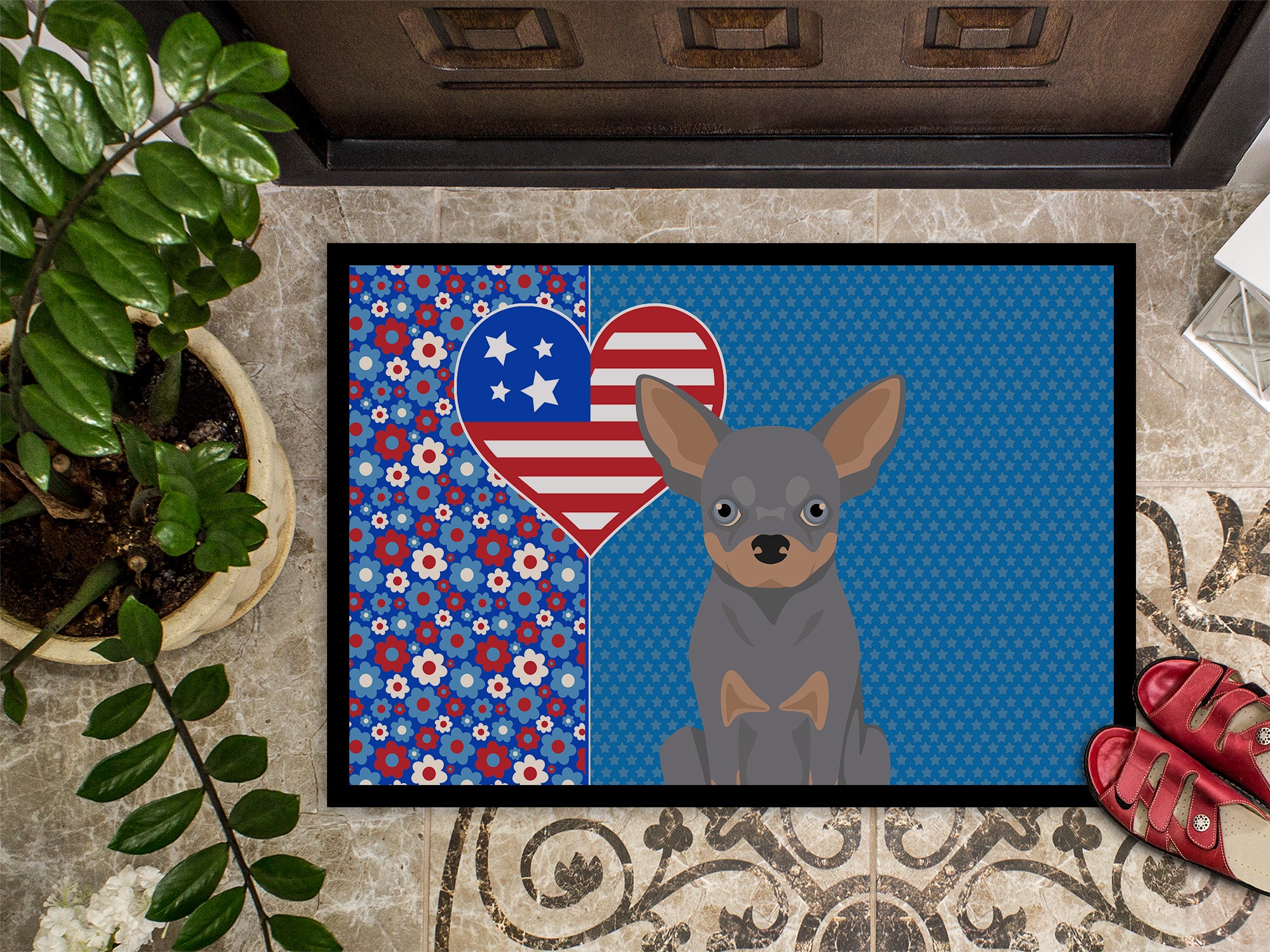 Blue and Tan Chihuahua USA American Indoor or Outdoor Mat 24x36 - the-store.com