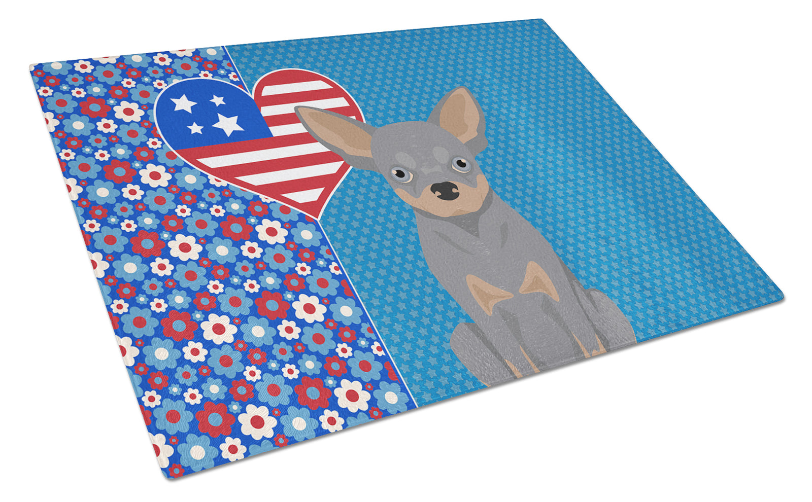 Buy this Blue and Tan Chihuahua USA American Glass Cutting Board Large