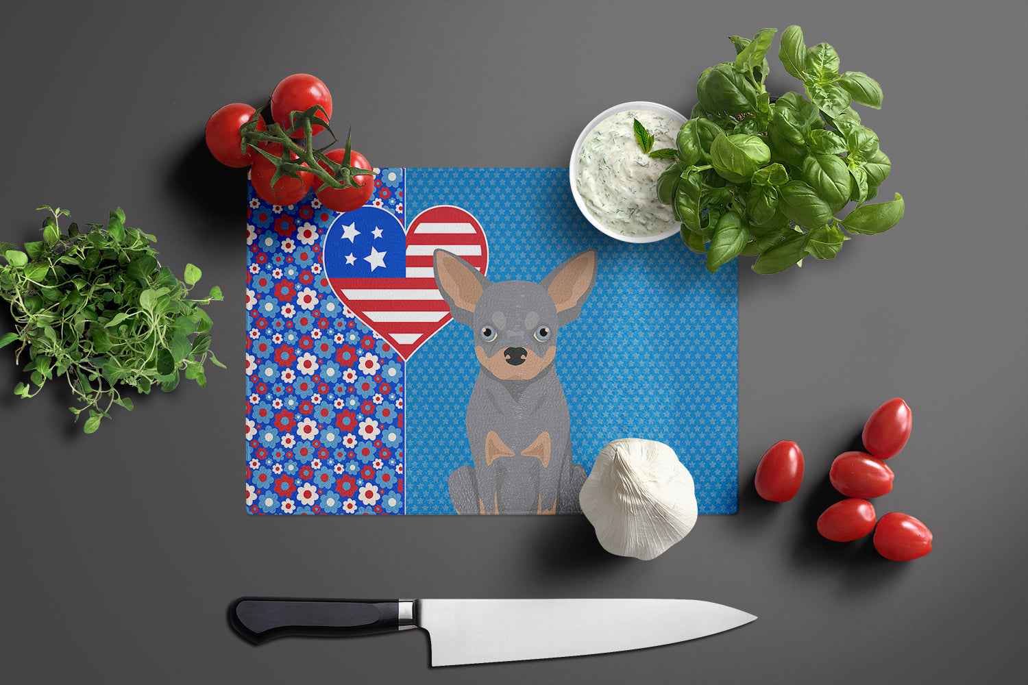 Blue and Tan Chihuahua USA American Glass Cutting Board Large - the-store.com