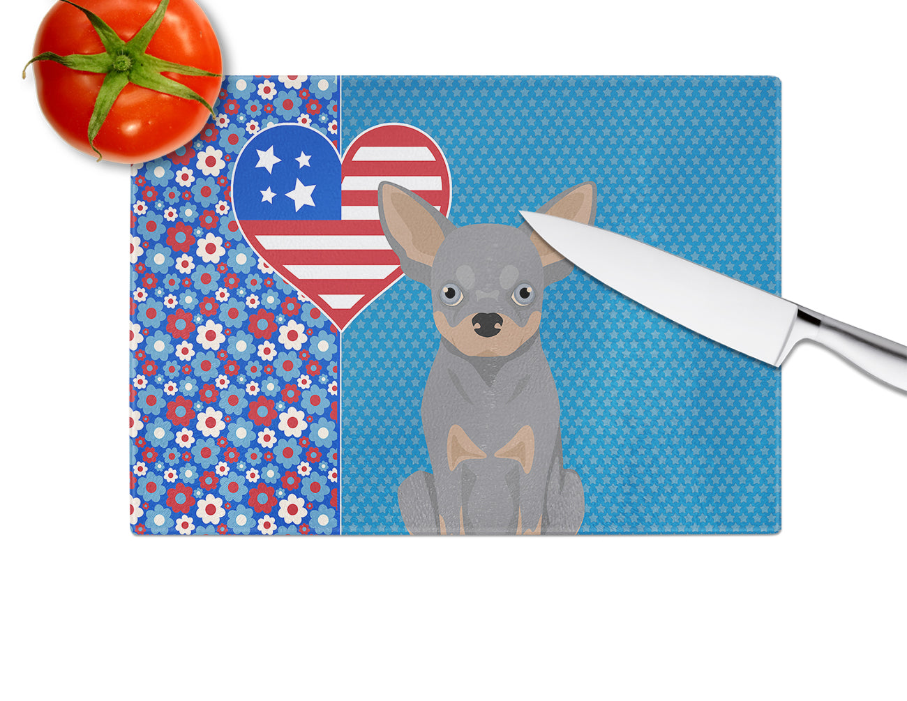 Blue and Tan Chihuahua USA American Glass Cutting Board Large - the-store.com