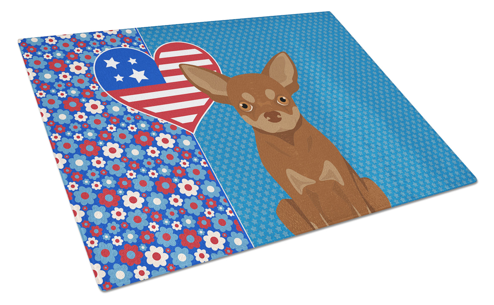 Buy this Chocolate and Tan Chihuahua USA American Glass Cutting Board Large