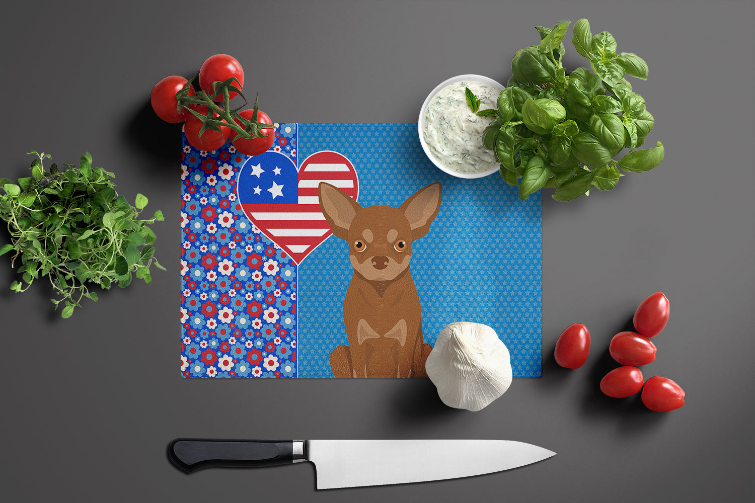 Chocolate and Tan Chihuahua USA American Glass Cutting Board Large - the-store.com