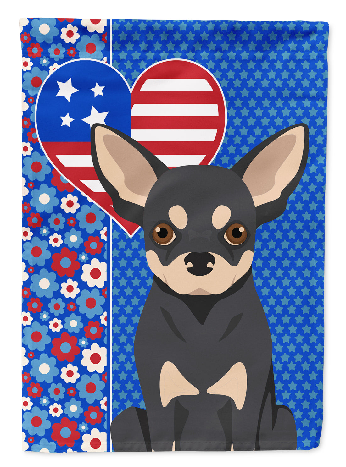 Black and Cream Chihuahua USA American Flag Garden Size