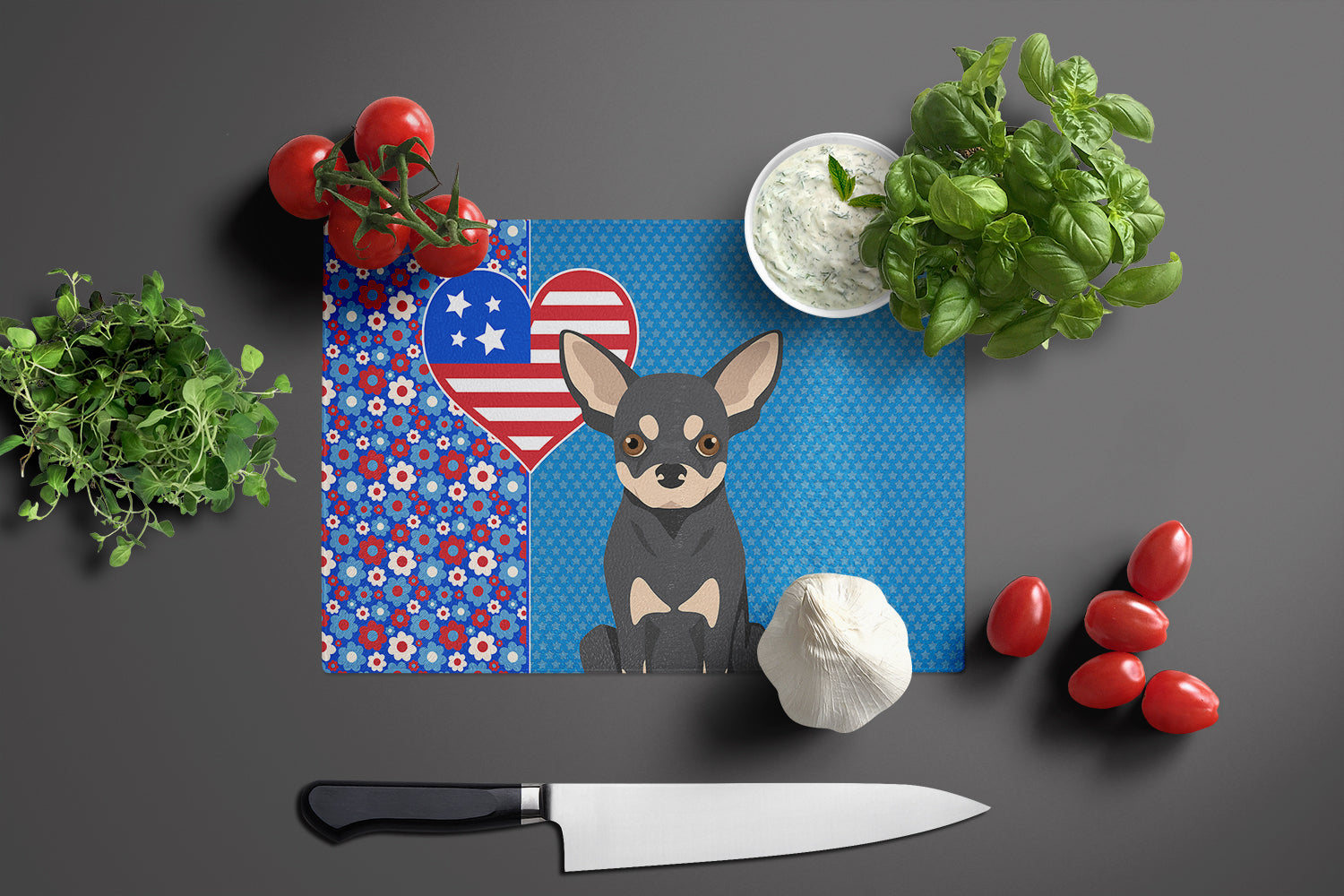 Black and Cream Chihuahua USA American Glass Cutting Board Large - the-store.com