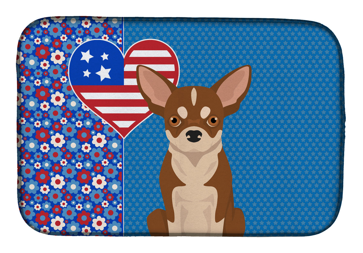 Red and White Chihuahua USA American Dish Drying Mat