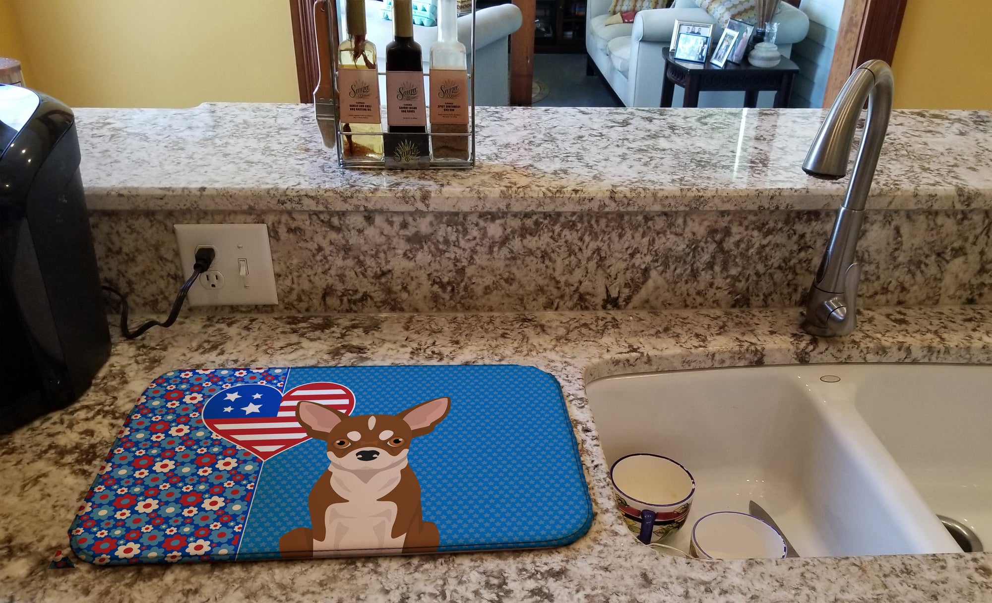 Red and White Chihuahua USA American Dish Drying Mat  the-store.com.