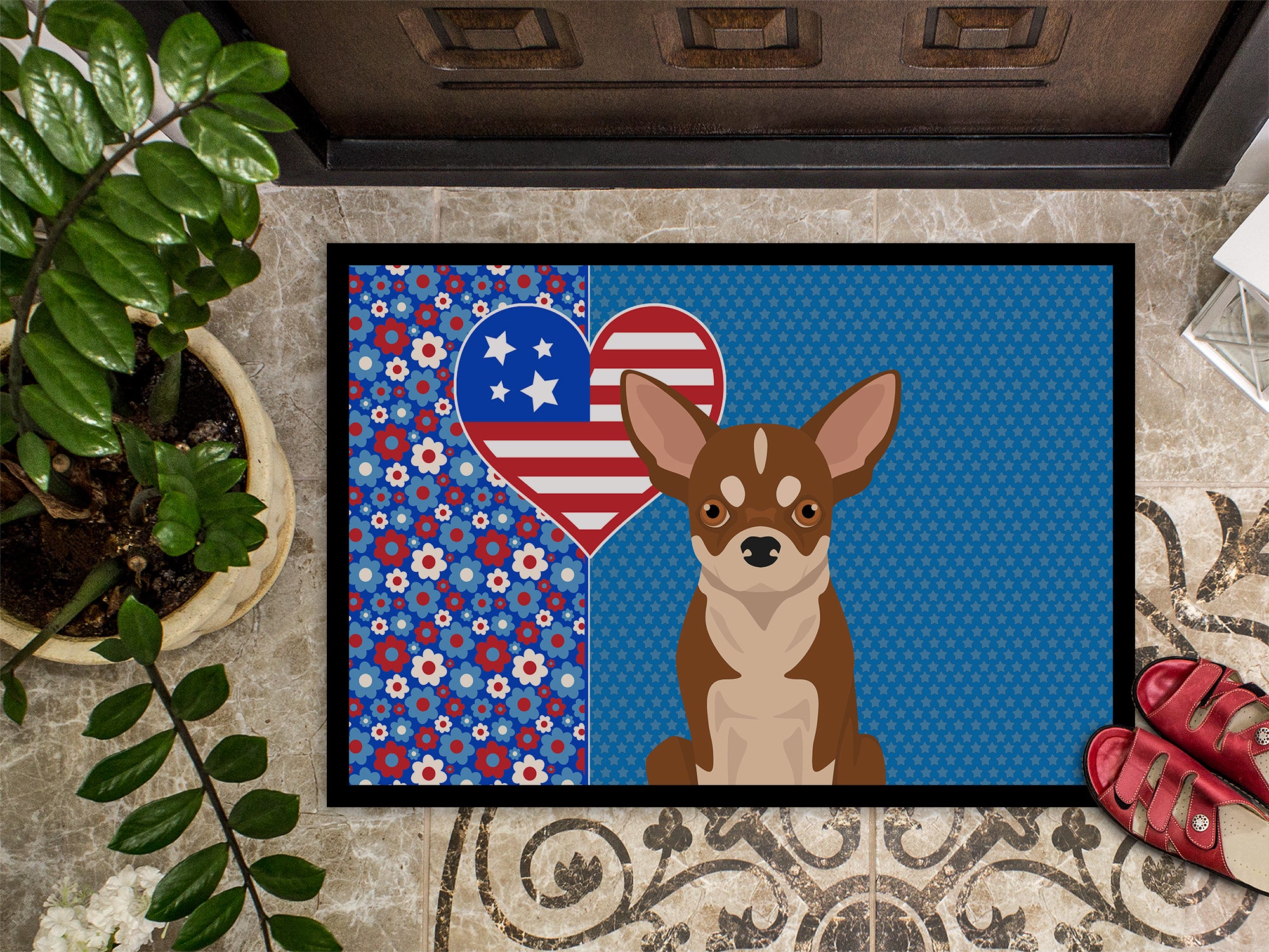 Red and White Chihuahua USA American Indoor or Outdoor Mat 24x36 - the-store.com