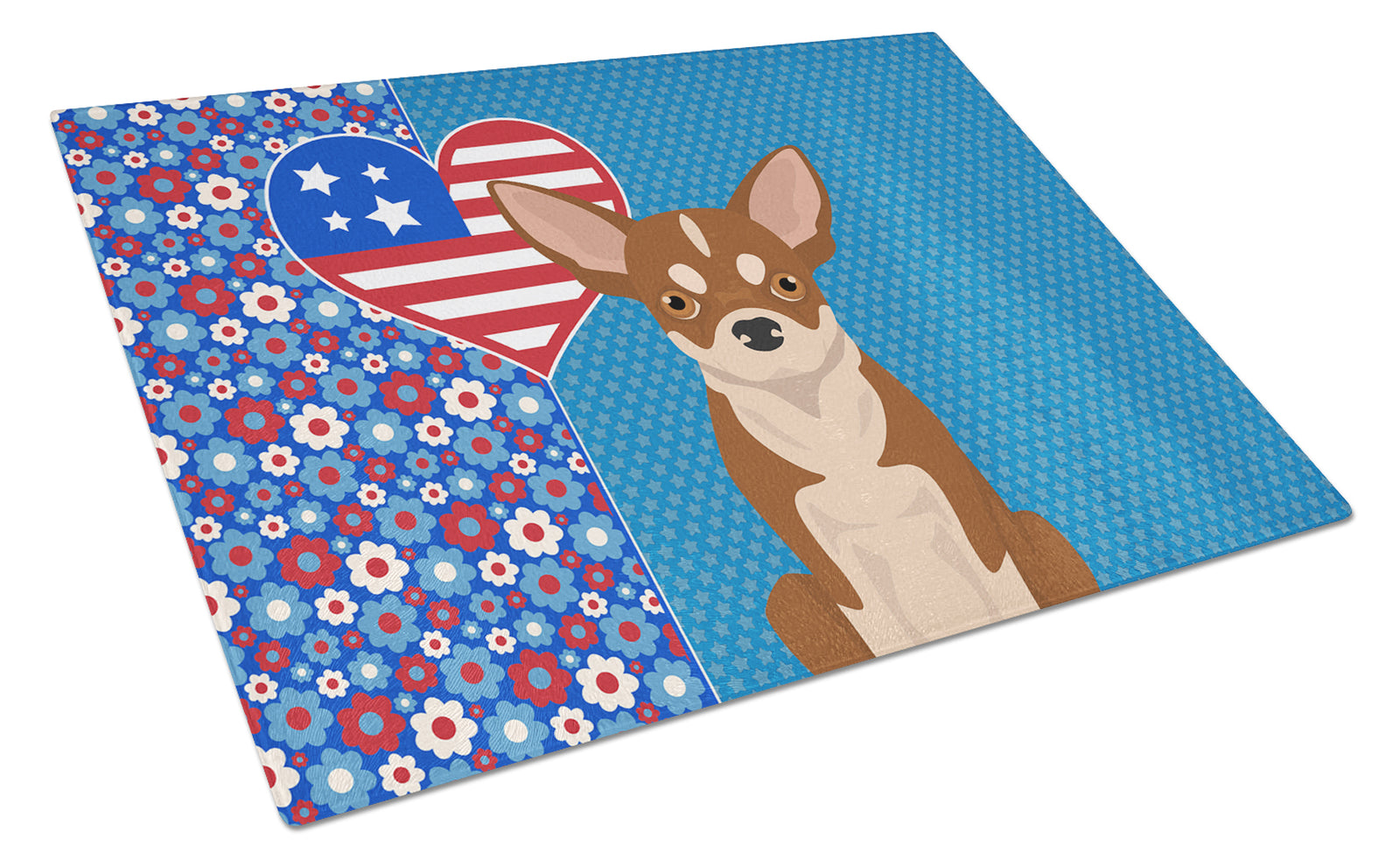 Buy this Red and White Chihuahua USA American Glass Cutting Board Large