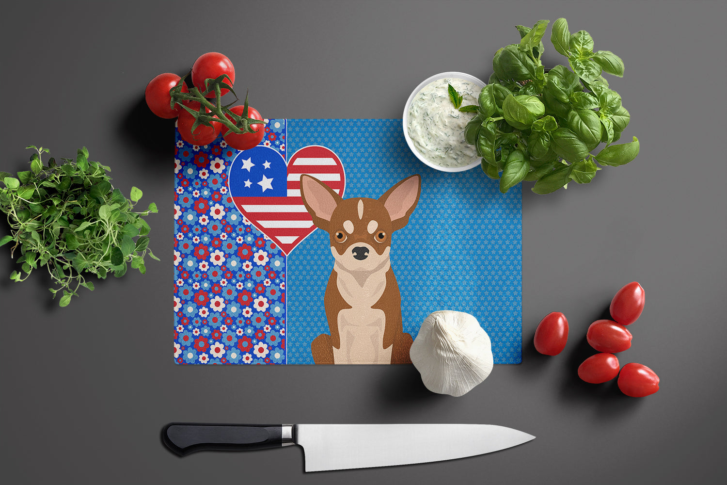 Red and White Chihuahua USA American Glass Cutting Board Large - the-store.com
