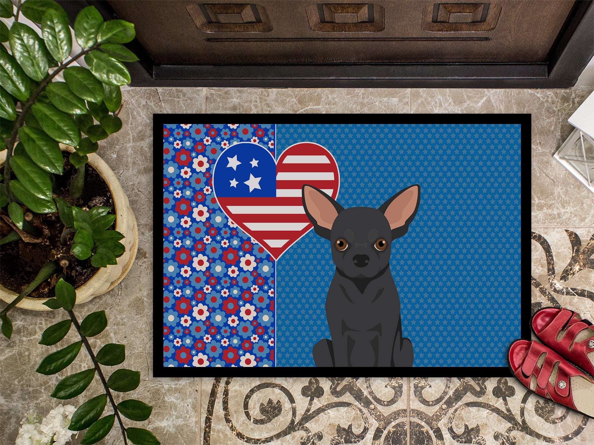 Black Chihuahua USA American Indoor or Outdoor Mat 24x36 - the-store.com