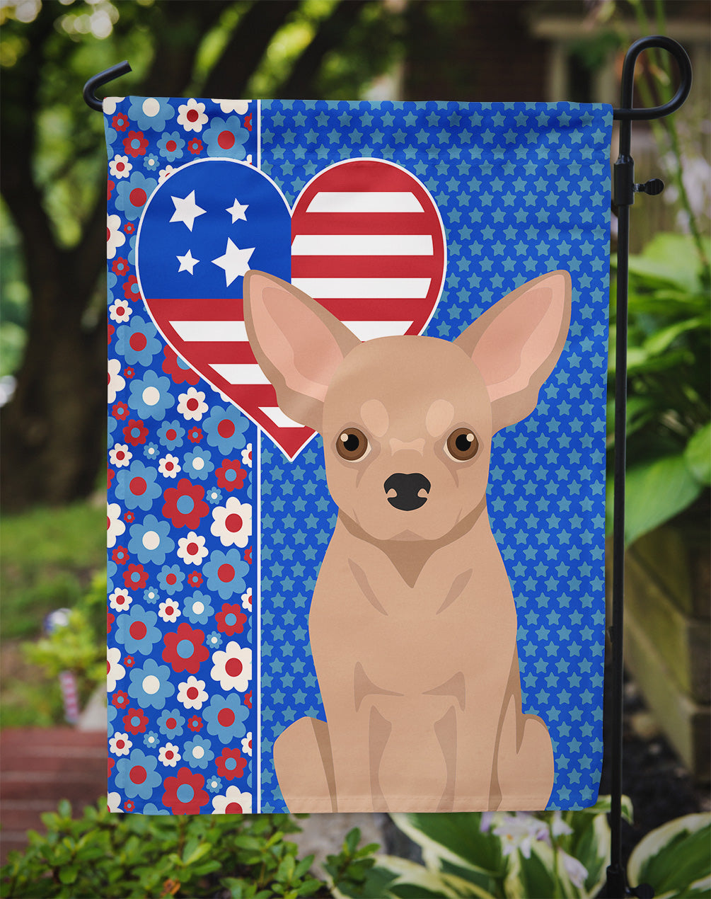 Cream Chihuahua USA American Flag Garden Size