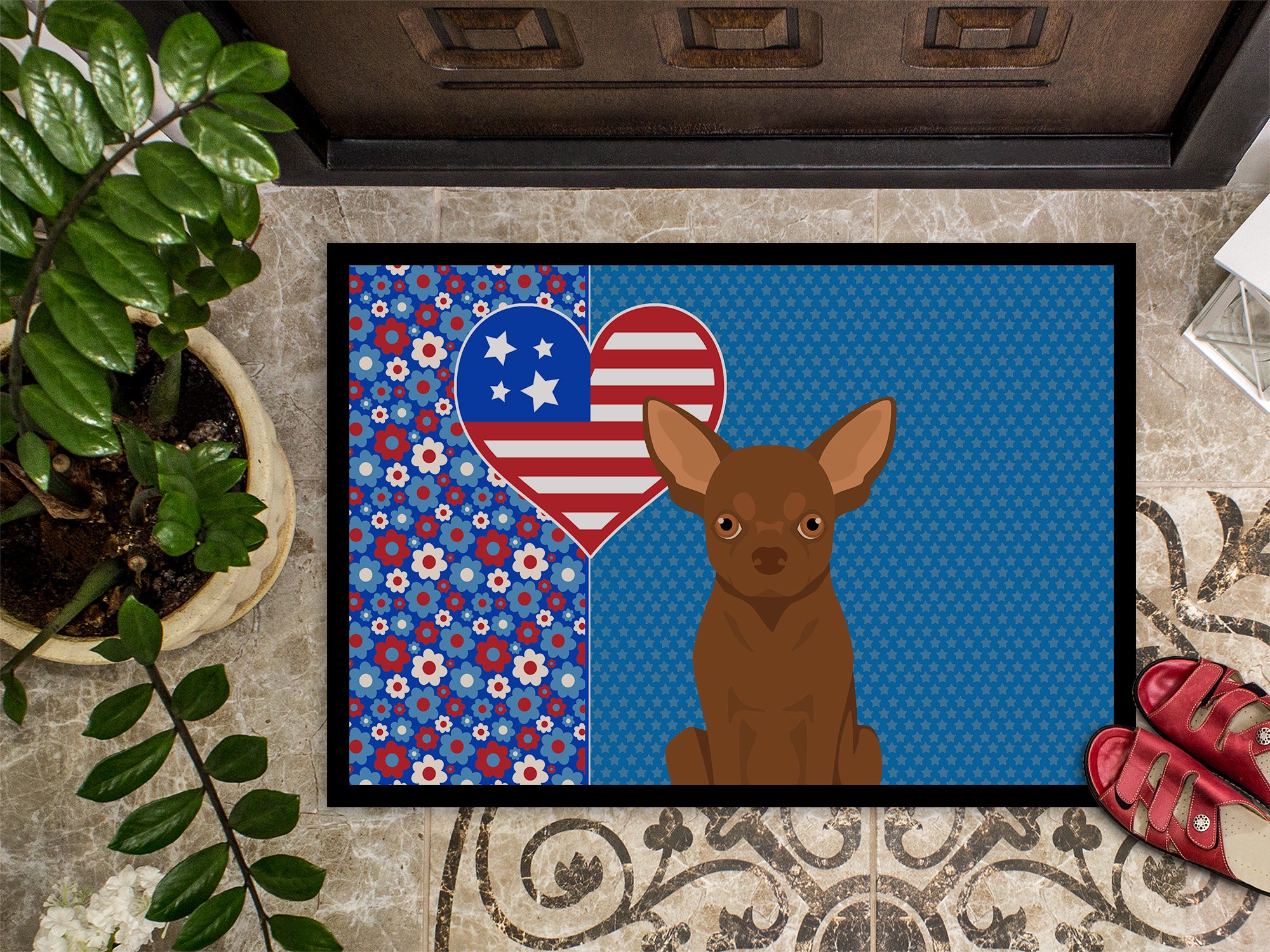 Chocolate Chihuahua USA American Indoor or Outdoor Mat 24x36 - the-store.com
