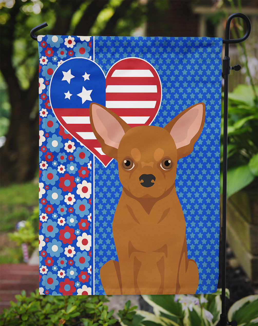 Red Chihuahua USA American Flag Garden Size