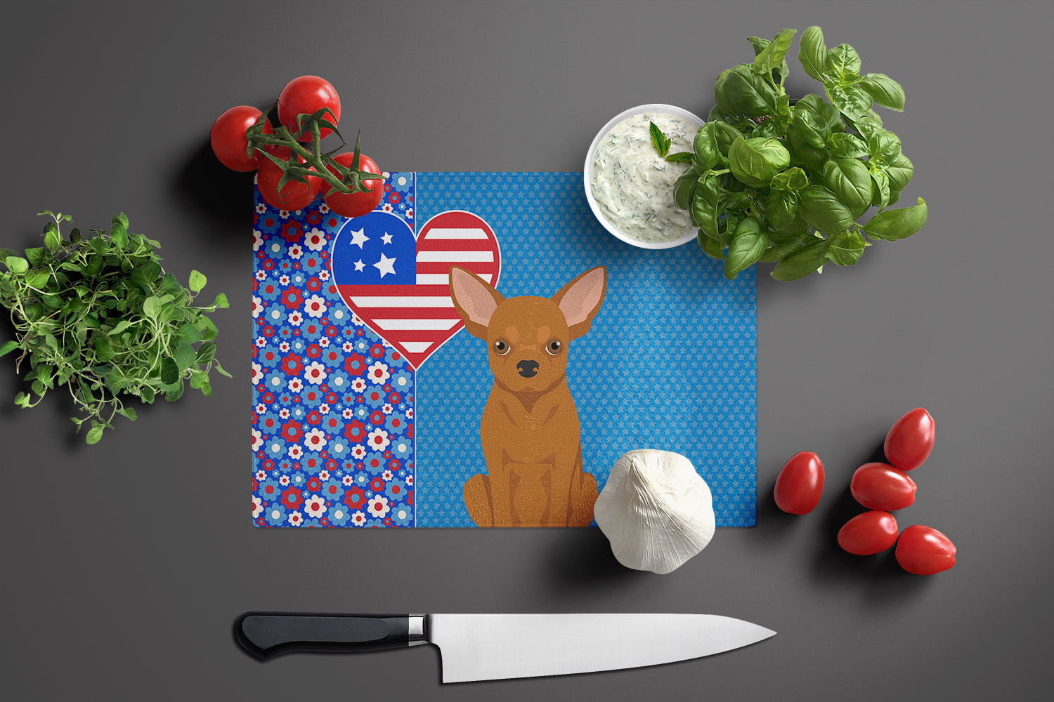 Red Chihuahua USA American Glass Cutting Board Large - the-store.com
