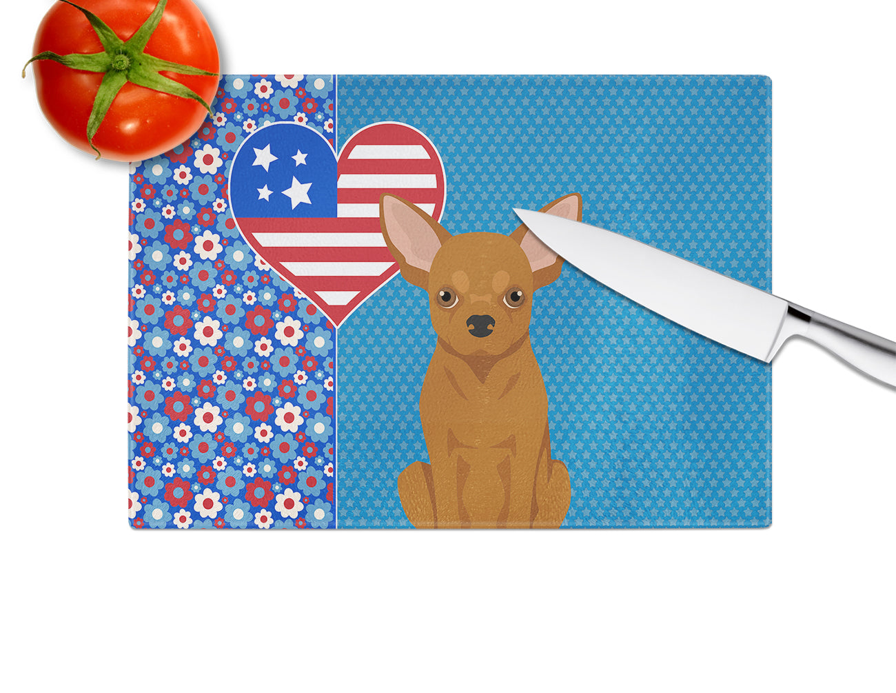 Red Chihuahua USA American Glass Cutting Board Large - the-store.com