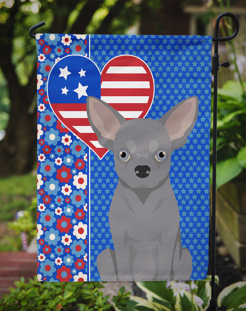 Blue Chihuahua USA American Flag Garden Size
