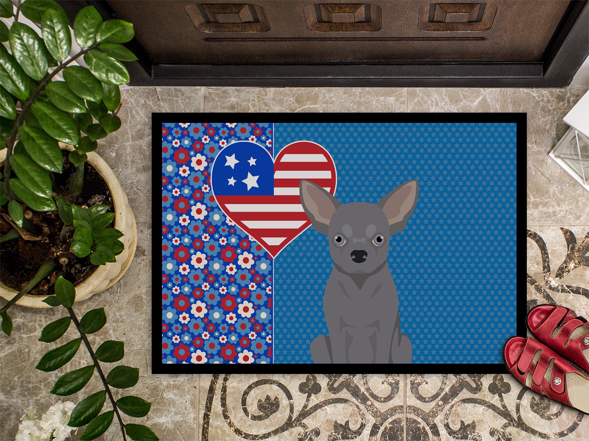 Blue Chihuahua USA American Indoor or Outdoor Mat 24x36 - the-store.com