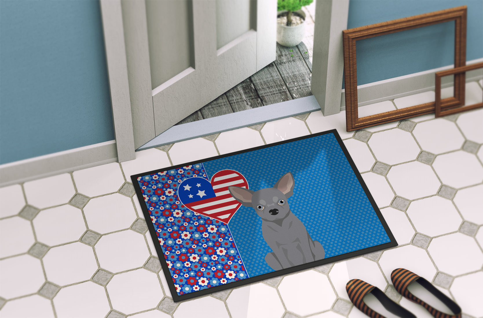 Blue Chihuahua USA American Indoor or Outdoor Mat 24x36 - the-store.com