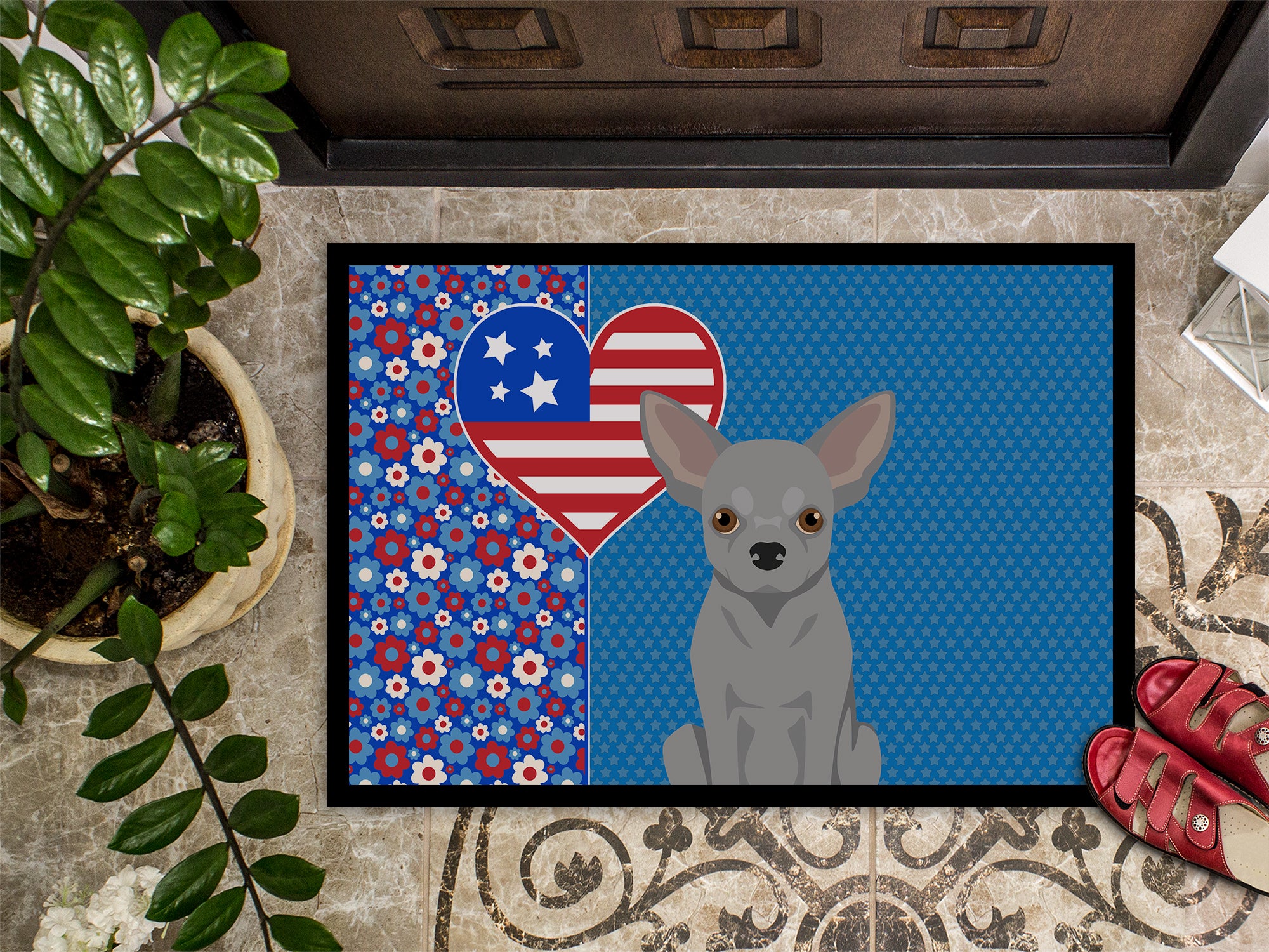 Silver Chihuahua USA American Indoor or Outdoor Mat 24x36 - the-store.com