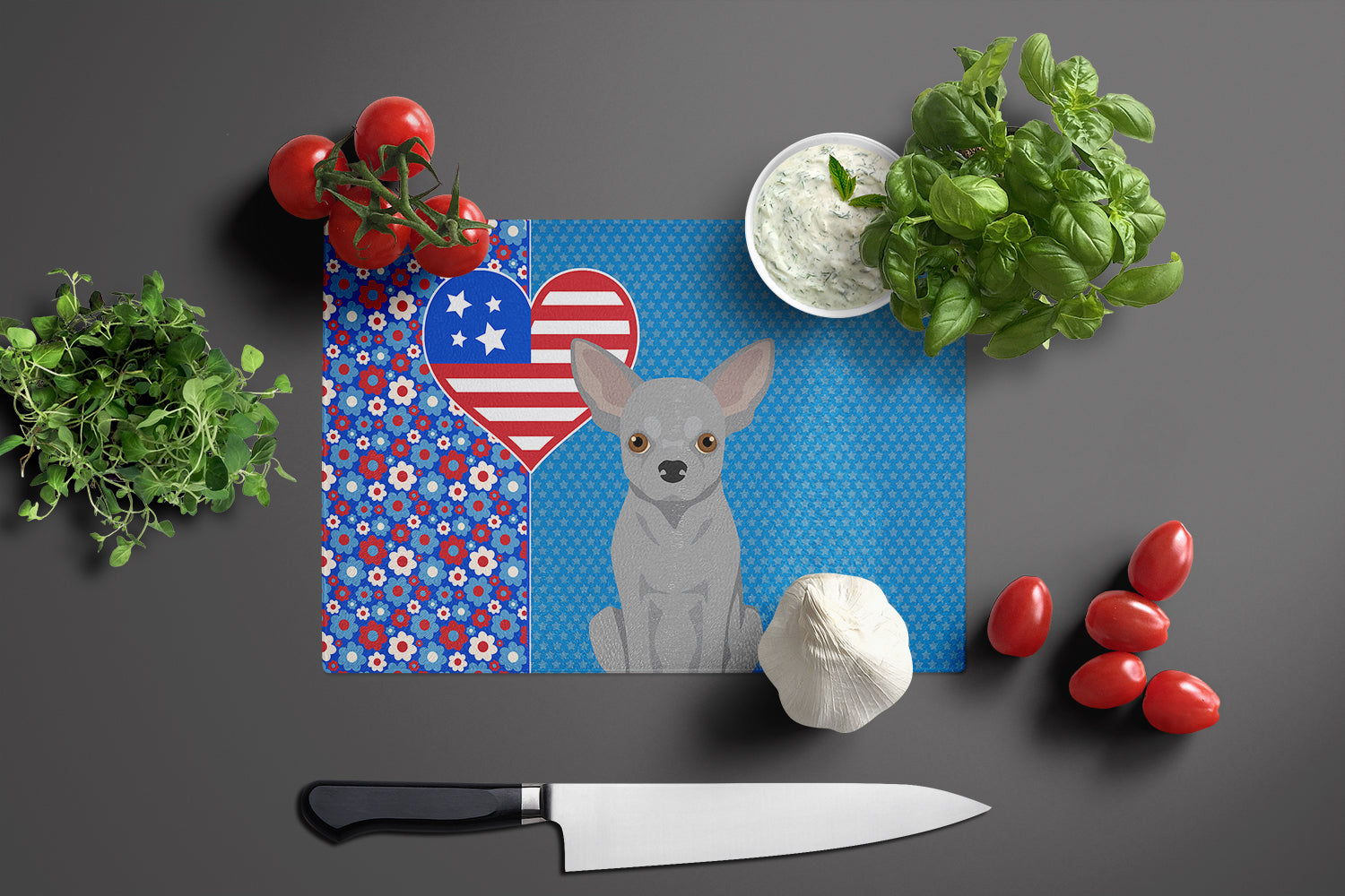 Silver Chihuahua USA American Glass Cutting Board Large - the-store.com
