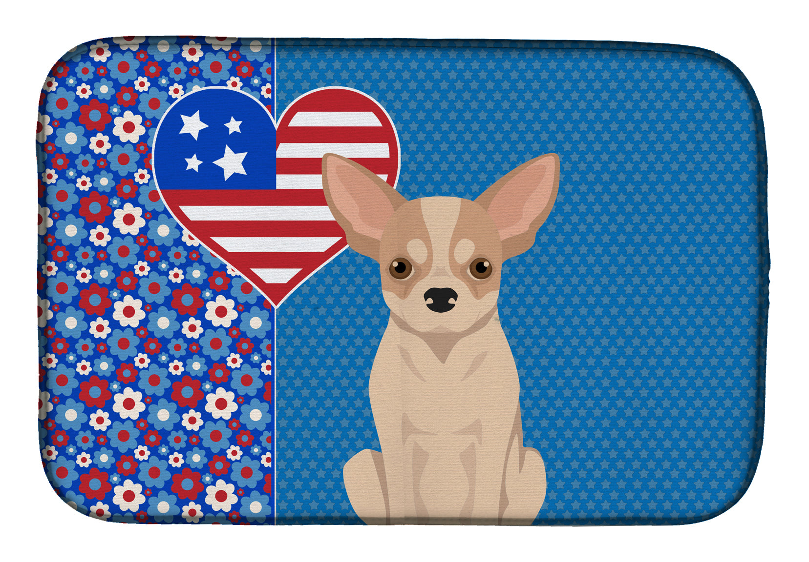 Fawn and White Chihuahua USA American Dish Drying Mat