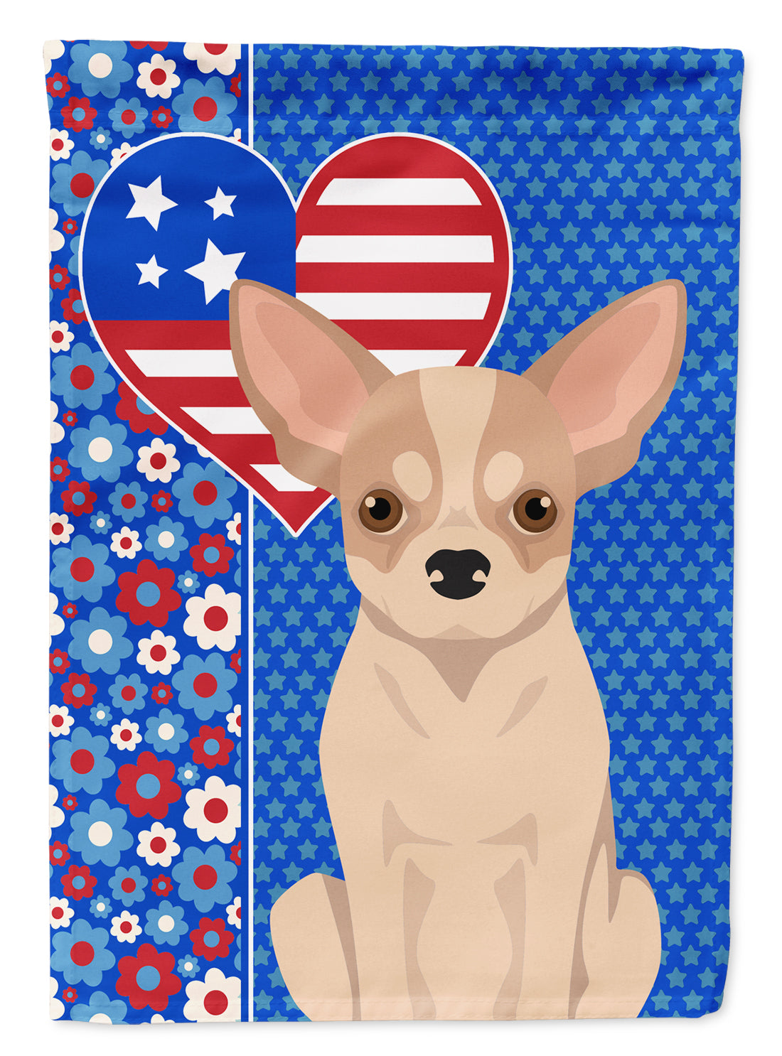 Fawn and White Chihuahua USA American Flag Garden Size