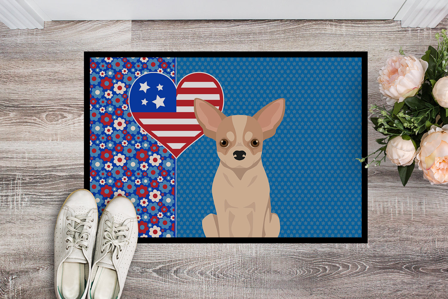 Fawn and White Chihuahua USA American Indoor or Outdoor Mat 24x36 - the-store.com