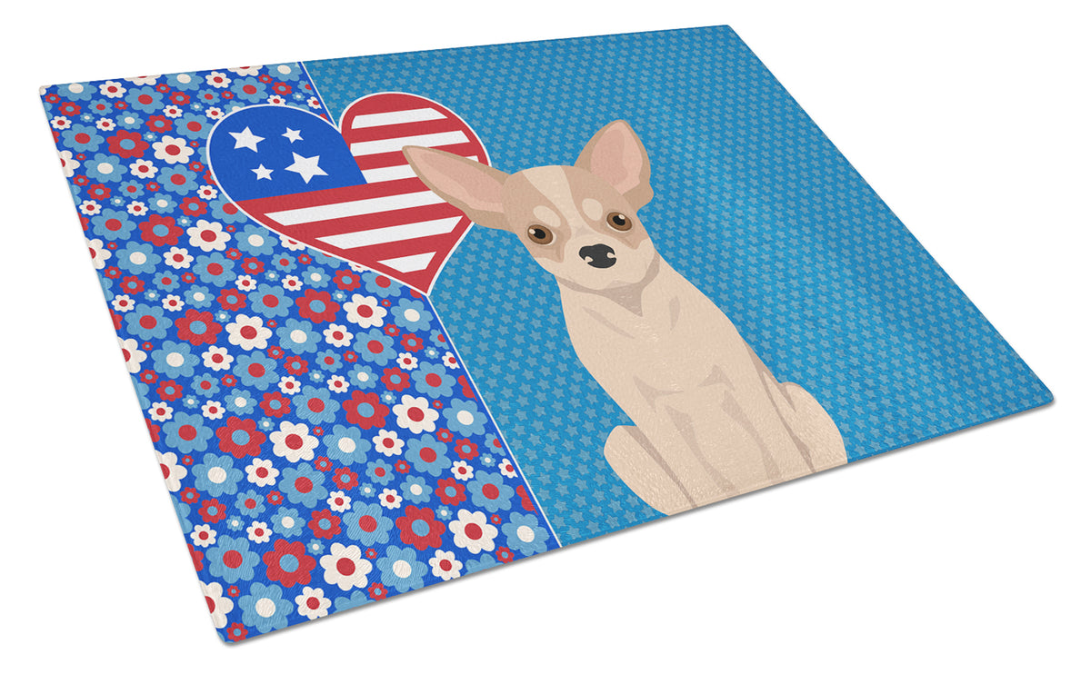 Buy this Fawn and White Chihuahua USA American Glass Cutting Board Large