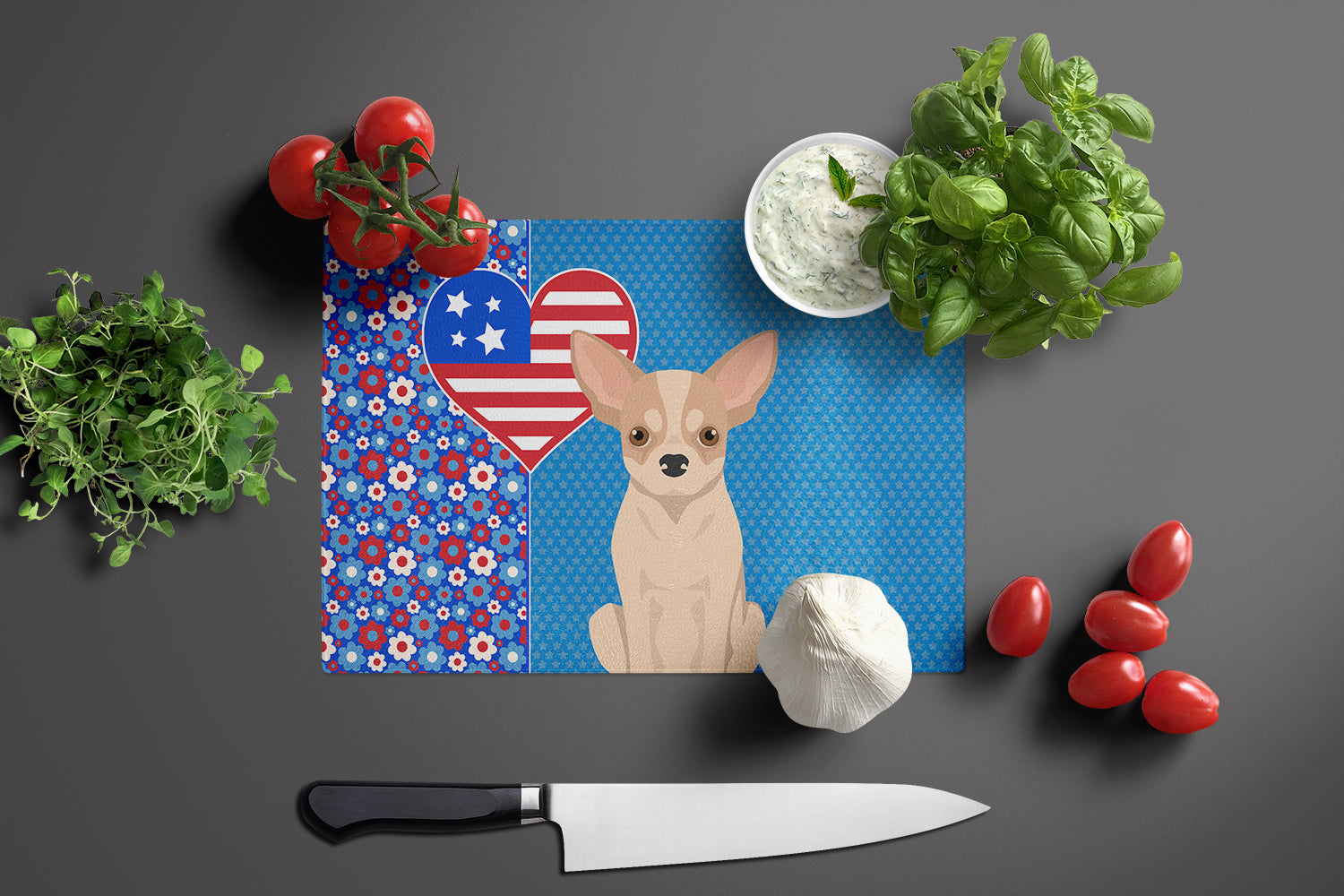 Fawn and White Chihuahua USA American Glass Cutting Board Large - the-store.com