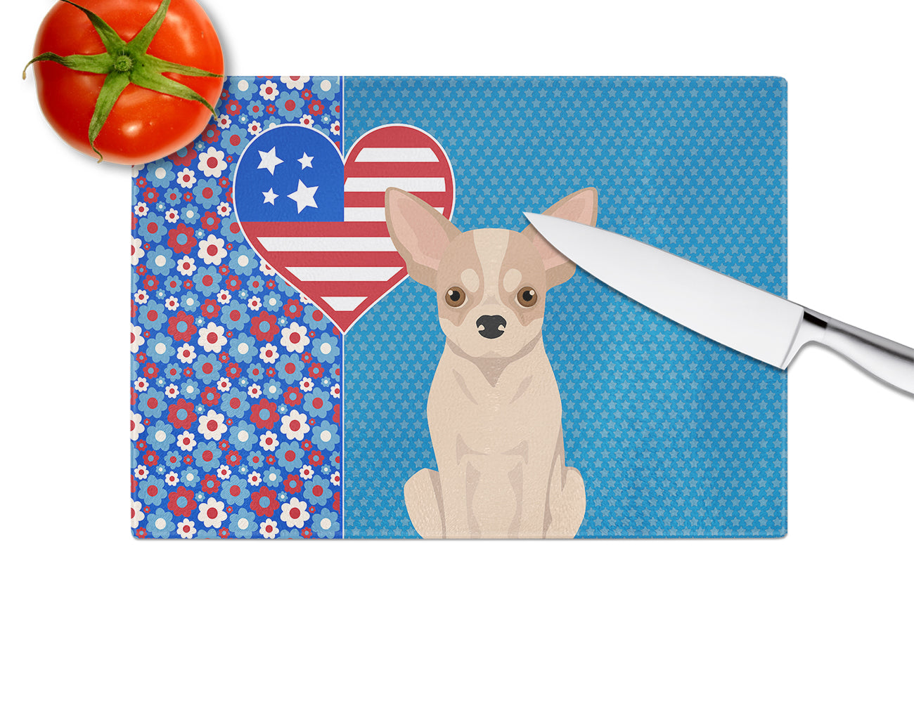 Fawn and White Chihuahua USA American Glass Cutting Board Large - the-store.com