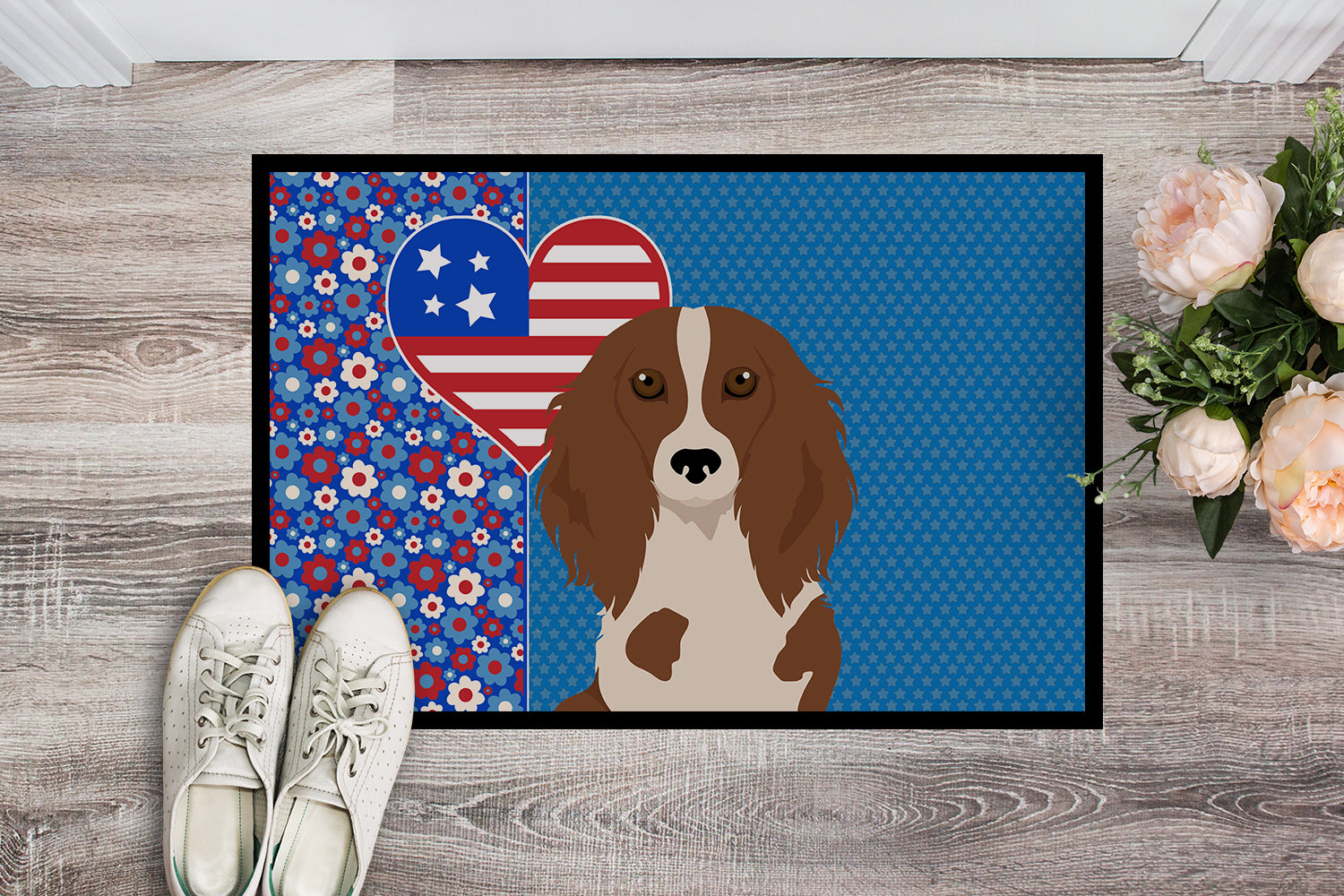 Longhair Red Pedbald Dachshund USA American Indoor or Outdoor Mat 24x36 - the-store.com