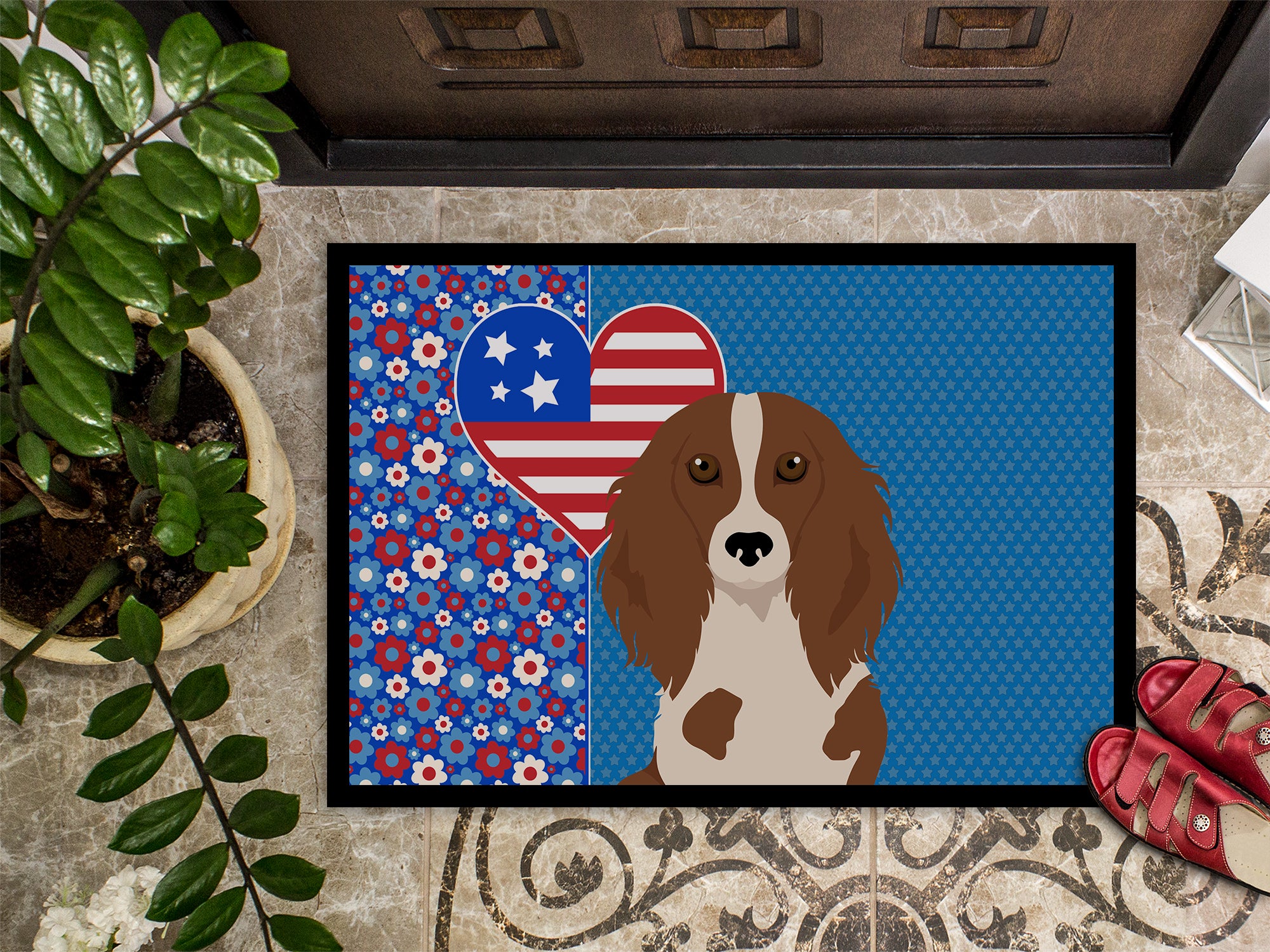 Longhair Red Pedbald Dachshund USA American Indoor or Outdoor Mat 24x36 - the-store.com
