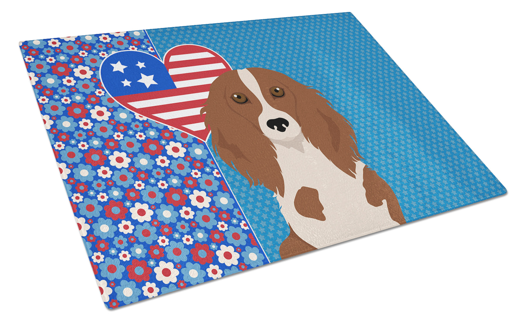 Buy this Longhair Red Pedbald Dachshund USA American Glass Cutting Board Large