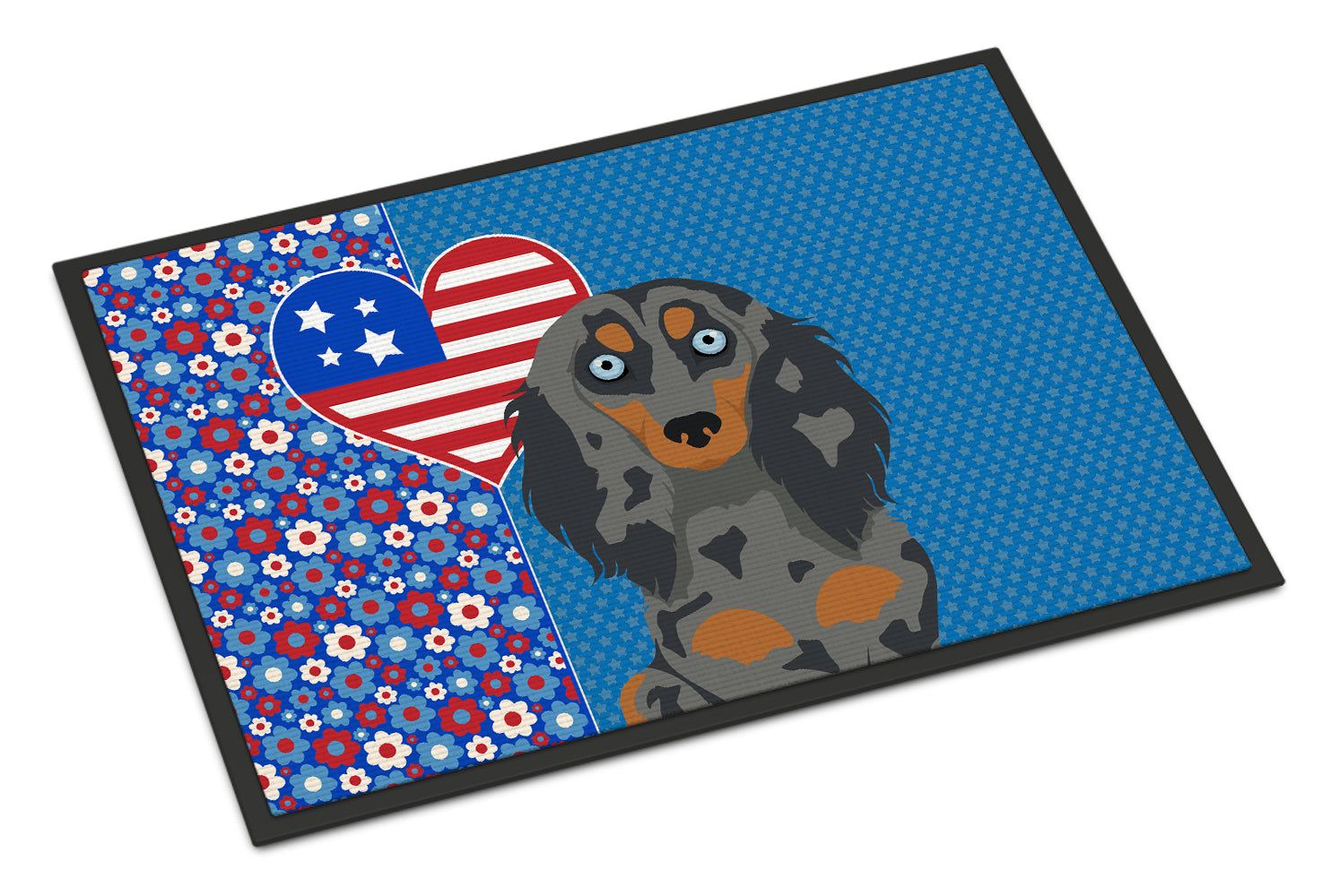 Buy this Longhair Blue and Tan Dapple Dachshund USA American Indoor or Outdoor Mat 24x36
