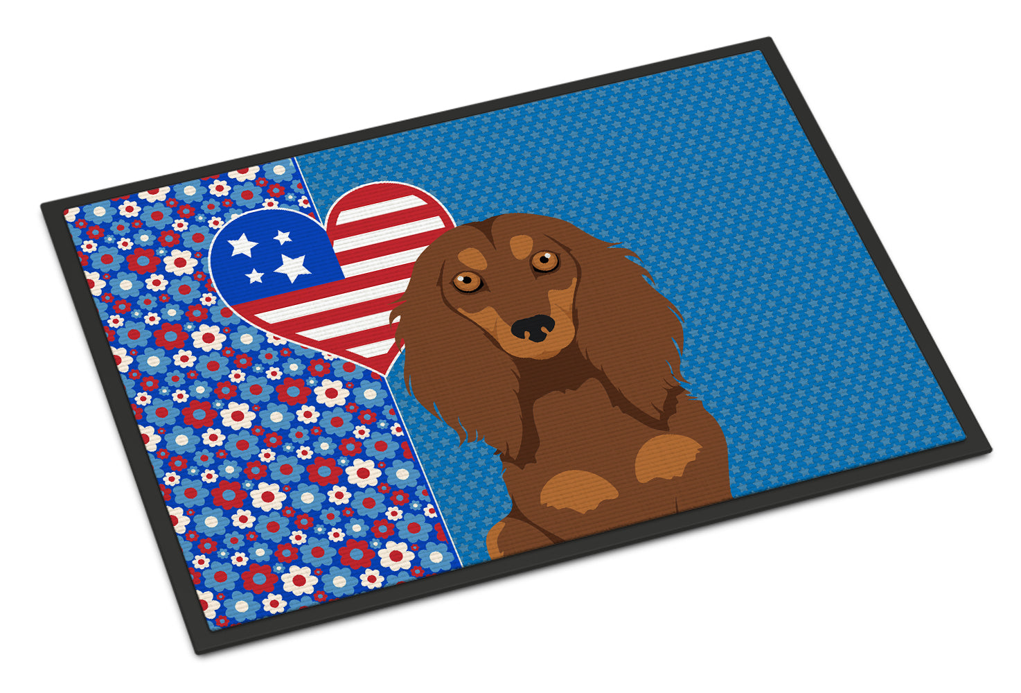 Buy this Longhair Chocolate and Tan Dachshund USA American Indoor or Outdoor Mat 24x36